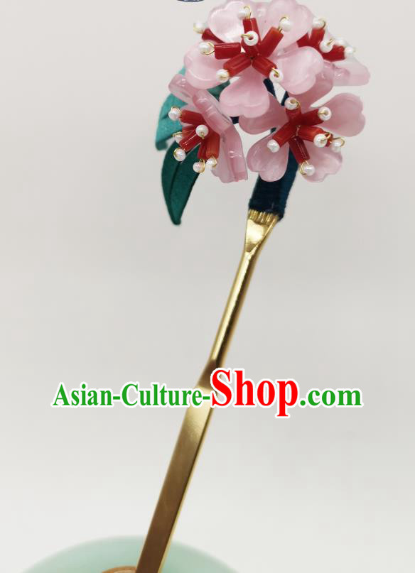 Chinese Traditional Song Dynasty Hanfu Pink Azalea Hairpin Handmade Ancient Princess Hair Stick