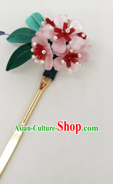 Chinese Traditional Song Dynasty Hanfu Pink Azalea Hairpin Handmade Ancient Princess Hair Stick