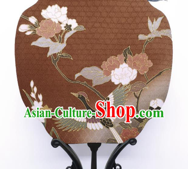 China Hand Painting Crane Flowers Palace Fan Brown Silk Fan Traditional Cheongsam Dance Fans