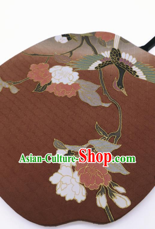 China Hand Painting Crane Flowers Palace Fan Brown Silk Fan Traditional Cheongsam Dance Fans