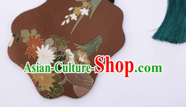 China Traditional Brown Silk Fan Cheongsam Dance Fans Hand Painting Orchids Chrysanthemum Palace Fan