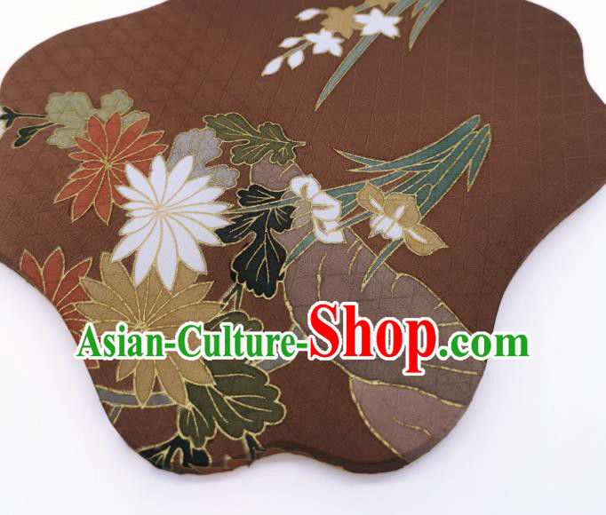 China Traditional Brown Silk Fan Cheongsam Dance Fans Hand Painting Orchids Chrysanthemum Palace Fan