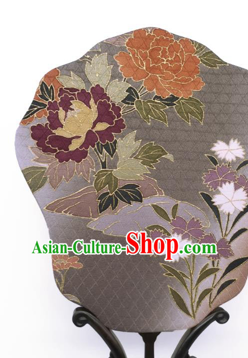 China Classical Cheongsam Dance Fans Hand Painting Peony Palace Fan Traditional Grey Silk Fan