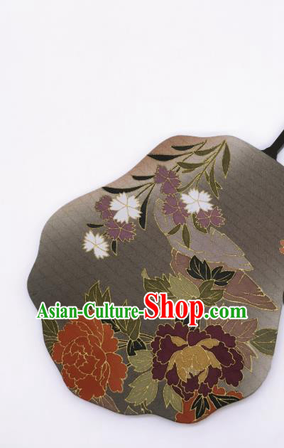 China Classical Cheongsam Dance Fans Hand Painting Peony Palace Fan Traditional Grey Silk Fan