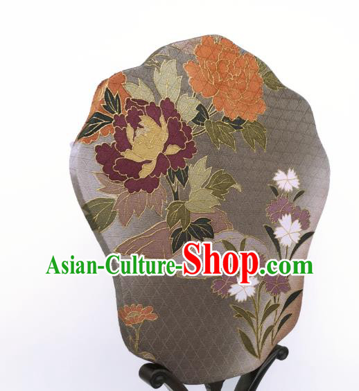 China Classical Cheongsam Dance Fans Hand Painting Peony Palace Fan Traditional Grey Silk Fan