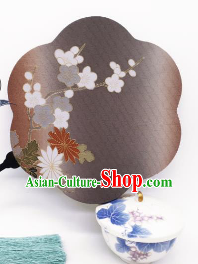 China Traditional Dance Grey Silk Fan Classical Hanfu Fans Hand Painting Plum Blossom Palace Fan