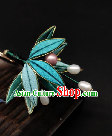 Chinese Traditional Hanfu Hairpin Handmade Ancient Princess Silk Bamboo Leaf Hair Stick