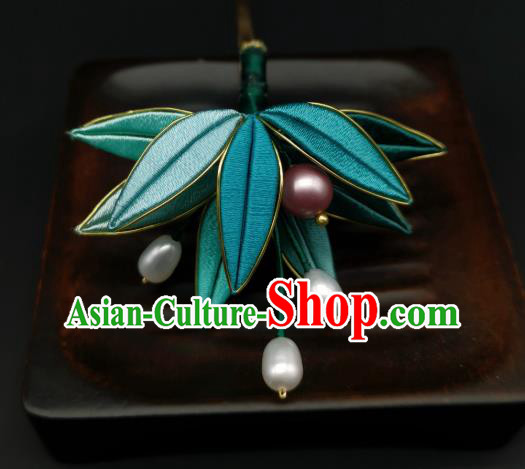 Chinese Traditional Hanfu Hairpin Handmade Ancient Princess Silk Bamboo Leaf Hair Stick