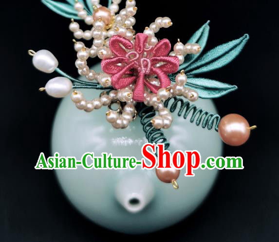 Chinese Traditional Qing Dynasty Pearls Chrysanthemum Hairpin Handmade Ancient Imperial Concubine Hair Stick