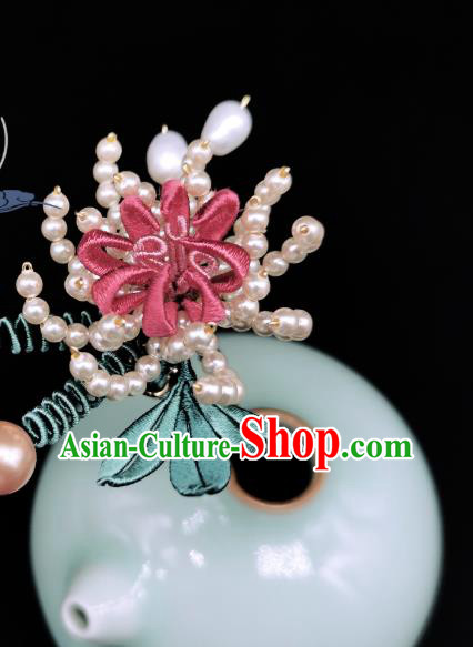 Chinese Traditional Qing Dynasty Pearls Chrysanthemum Hairpin Handmade Ancient Imperial Concubine Hair Stick