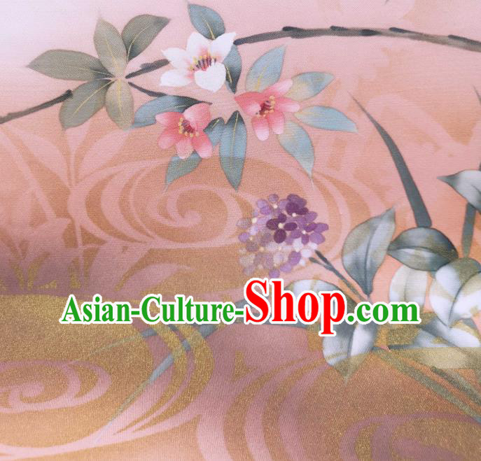 Asian Japan Brocade Material Japanese Kimono Tapestry Traditional Hand Painting Hydrangea Silk Fabric