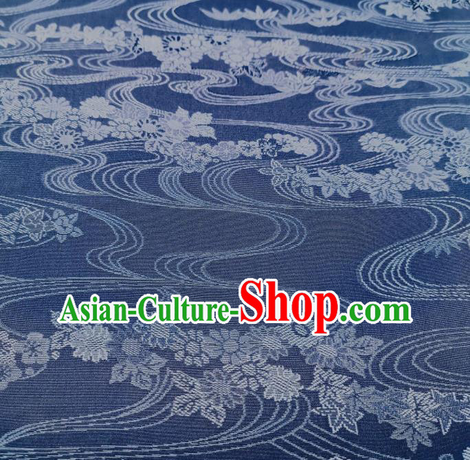 Asian Japan Classical Flow Chrysanthemum Pattern Silk Fabric Traditional Japanese Kimono Navy Brocade Material