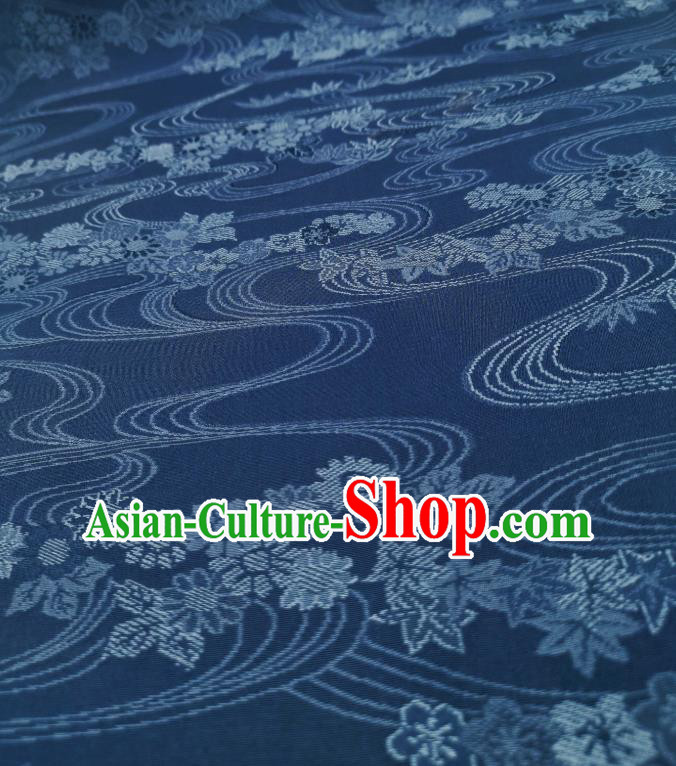 Asian Japan Classical Flow Chrysanthemum Pattern Silk Fabric Traditional Japanese Kimono Navy Brocade Material