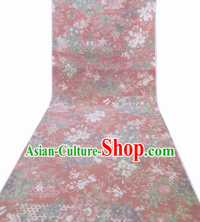 Asian Japan Classical Flowers Pattern Silk Fabric Traditional Japanese Edo Komon Kimono Pink Brocade Material