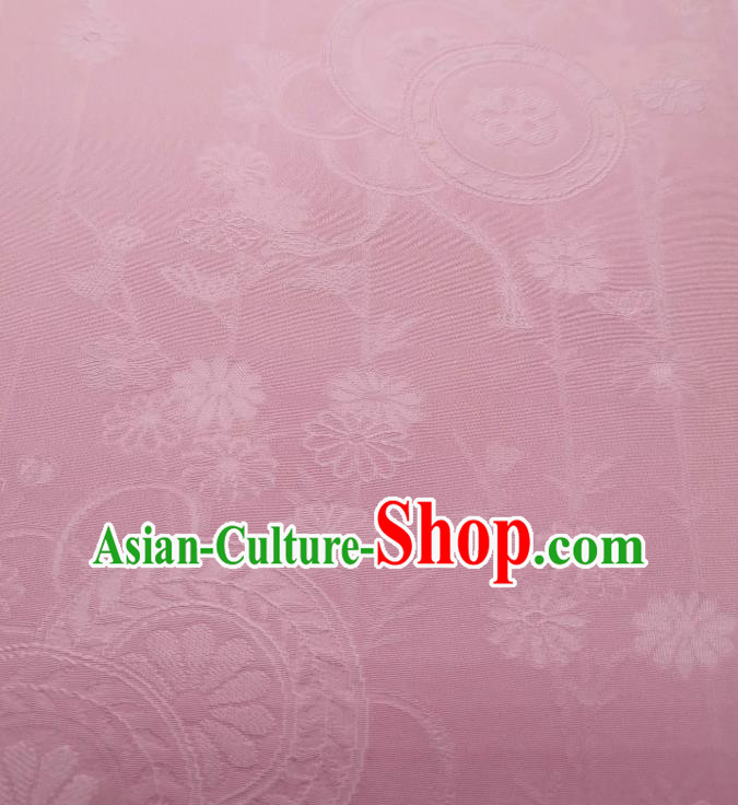 Asian Japan Classical Wheel Pattern Silk Fabric Traditional Japanese Iromuji Kimono Pink Brocade Tapestry