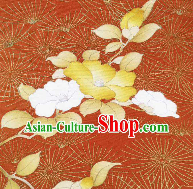Asian Japan Traditional Kimono Printing Brocade Material Japanese Wedding Dress Red Silk Fabric