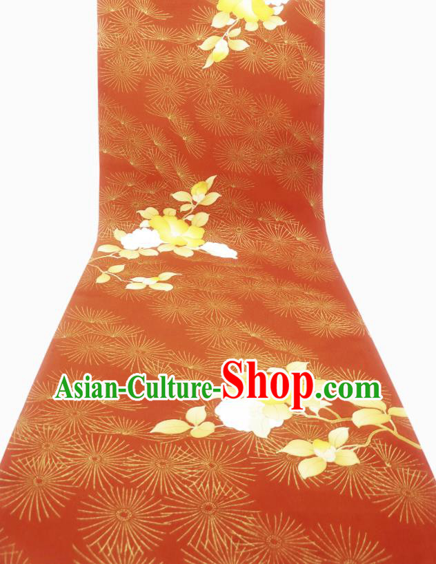 Asian Japan Traditional Kimono Printing Brocade Material Japanese Wedding Dress Red Silk Fabric