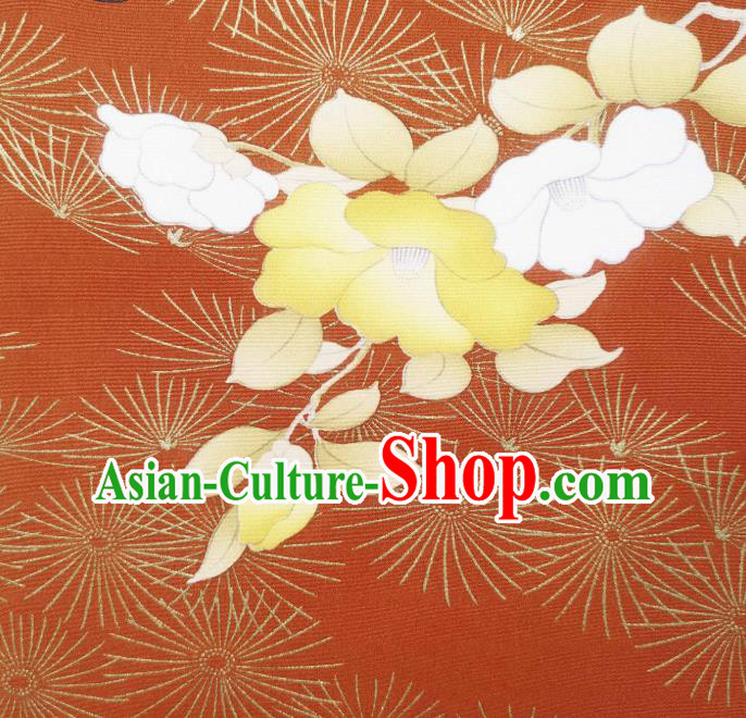 Asian Japan Traditional Kimono Printing Brocade Material Japanese Wedding Dress Red Silk Fabric