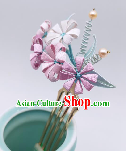 Chinese Traditional Hanfu Silk Daisy Hairpin Handmade Ancient Palace Lady Hair Comb