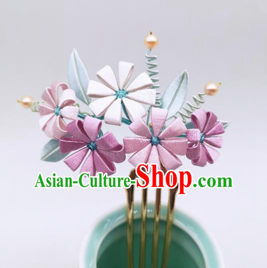 Chinese Traditional Hanfu Silk Daisy Hairpin Handmade Ancient Palace Lady Hair Comb