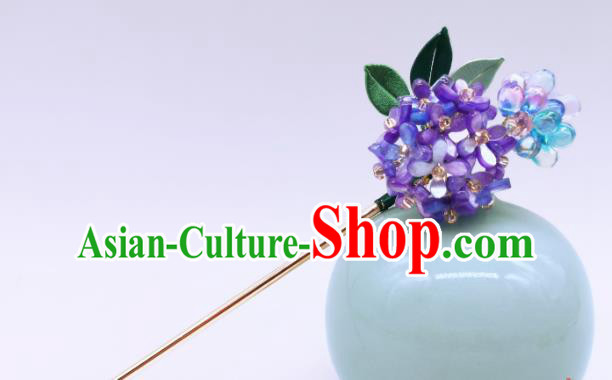Chinese Traditional Hanfu Hairpin Handmade Ancient Palace Lady Purple Hydrangea Hair Stick