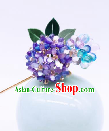 Chinese Traditional Hanfu Hairpin Handmade Ancient Palace Lady Purple Hydrangea Hair Stick