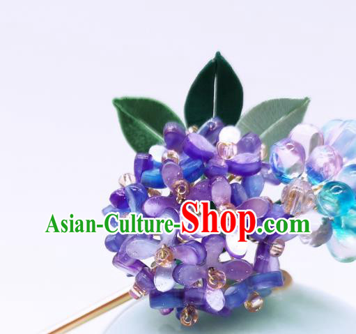 Chinese Traditional Hanfu Hairpin Handmade Ancient Palace Lady Purple Hydrangea Hair Stick