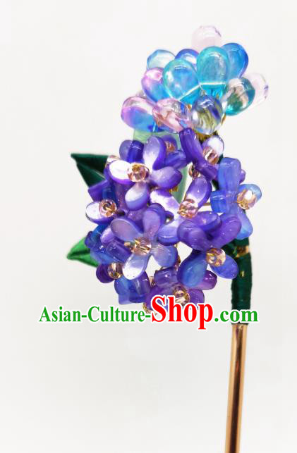 Chinese Traditional Hanfu Hairpin Handmade Ancient Palace Lady Purple Hydrangea Hair Stick