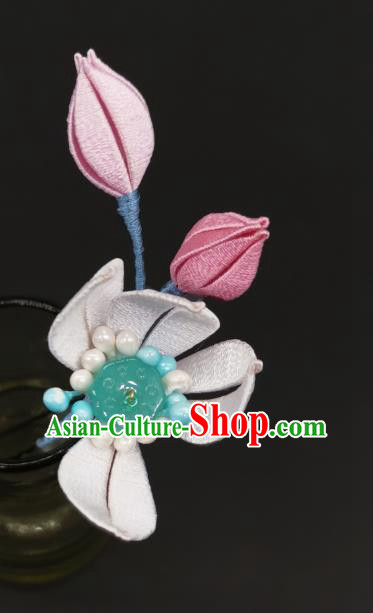 Chinese Traditional Hair Stick Ancient Princess Silk Lotus Hairpin Handmade Hanfu Hair Accessories