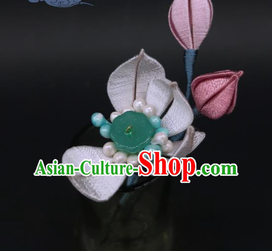 Chinese Traditional Hair Stick Ancient Princess Silk Lotus Hairpin Handmade Hanfu Hair Accessories