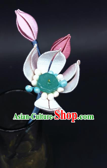 Chinese Traditional Hair Stick Ancient Princess Silk Lotus Hairpin Handmade Hanfu Hair Accessories