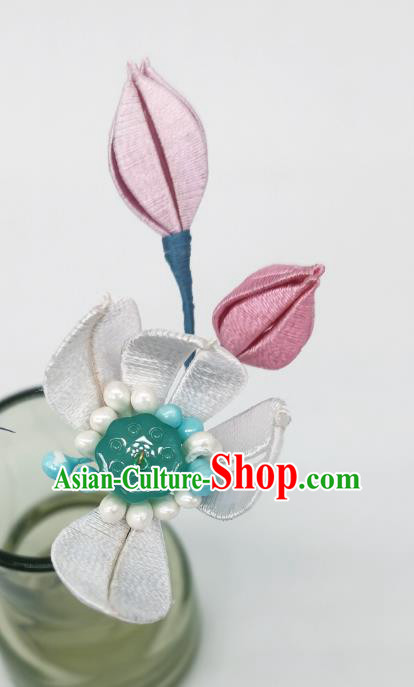 Chinese Traditional Hair Stick Ancient Princess Silk Lotus Hairpin Handmade Hanfu Hair Accessories