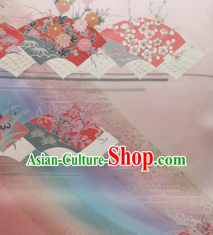 Asian Japan Classical Tsukesage Kimono Pink Silk Fabric Traditional Japanese Yukata Belt Brocade Tapestry