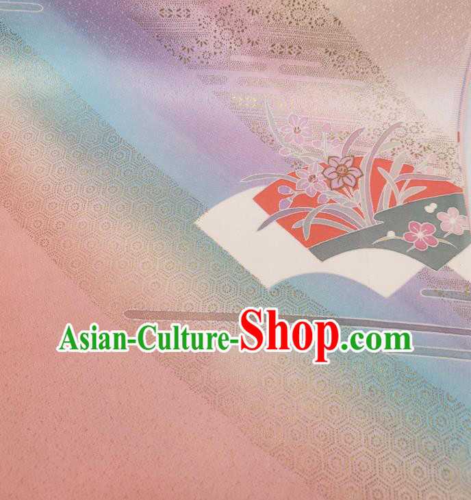 Asian Japan Classical Tsukesage Kimono Pink Silk Fabric Traditional Japanese Yukata Belt Brocade Tapestry