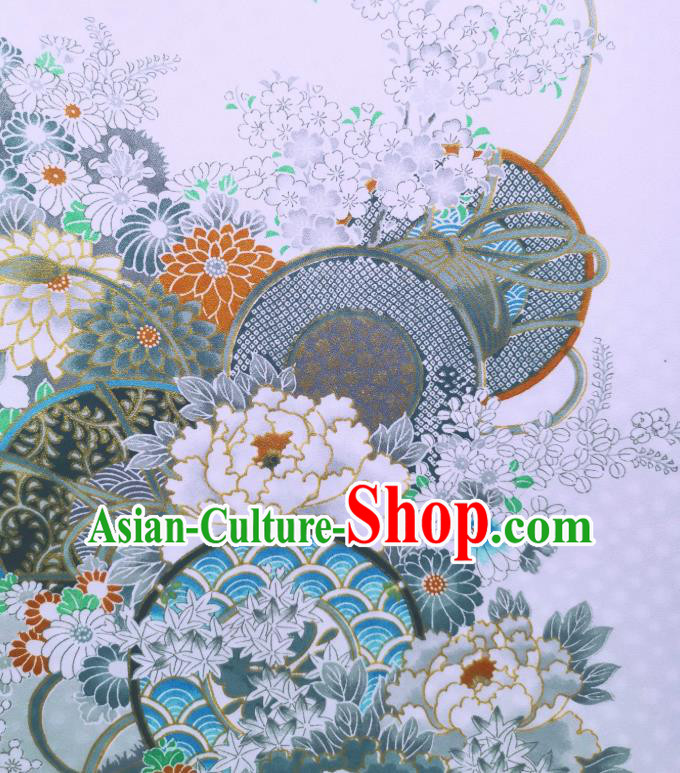 Asian Japan Traditional Brocade Drapery Japanese Classical Peony Pattern Design Kimono Violet Silk Fabric