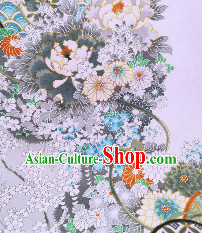 Asian Japan Traditional Brocade Drapery Japanese Classical Peony Pattern Design Kimono Violet Silk Fabric