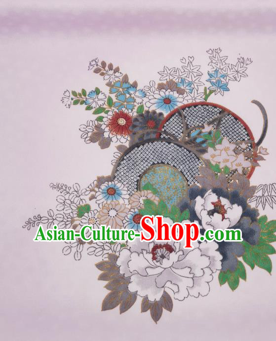 Asian Japanese Classical Tsukesage Kimono Violet Silk Fabric Japan Traditional Printing Peony Brocade Drapery
