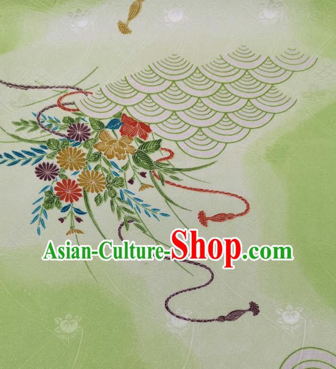 Asian Japan Classical Kimono Silk Fabric Traditional Japanese Printing Green Brocade Tapestry