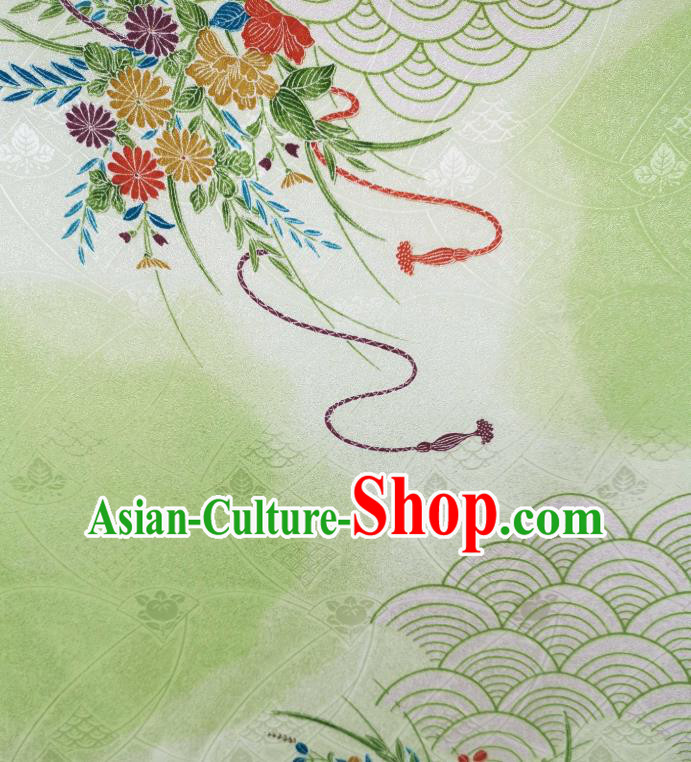 Asian Japan Classical Kimono Silk Fabric Traditional Japanese Printing Green Brocade Tapestry