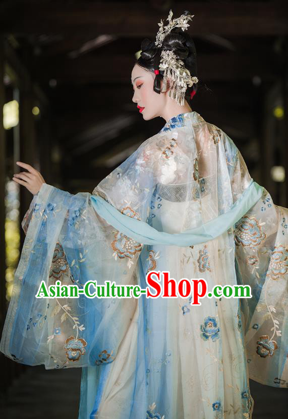 Traditional China Tang Dynasty Imperial Concubine Embroidered Costumes Ancient Court Beauty Hanfu Dress Clothing