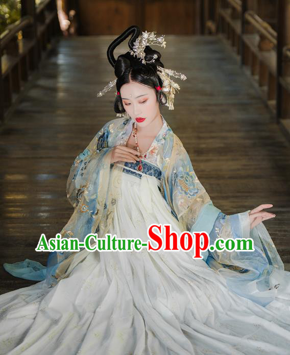 Traditional China Tang Dynasty Imperial Concubine Embroidered Costumes Ancient Court Beauty Hanfu Dress Clothing