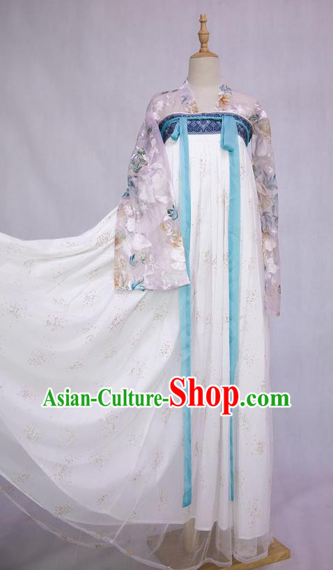 Traditional China Tang Dynasty Imperial Concubine Embroidered Costumes Ancient Court Beauty Hanfu Dress Clothing