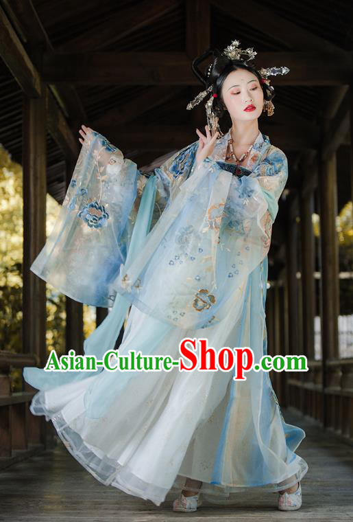 Traditional China Tang Dynasty Imperial Concubine Embroidered Costumes Ancient Court Beauty Hanfu Dress Clothing
