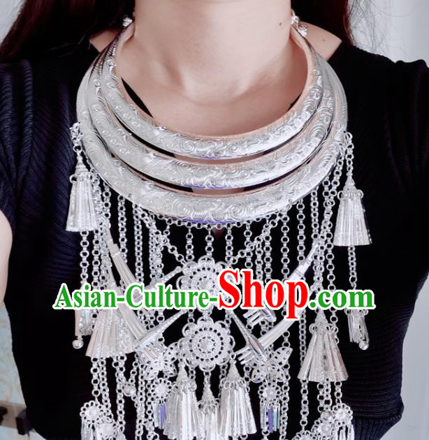China Miao Nationality Silver Necklace Accessories Traditional Guizhou Ethnic Necklet Jewelry
