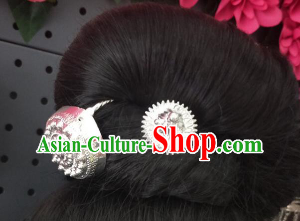 China Guizhou Miao Nationality Folk Dance Silver Hairpin Traditional Ethnic Woman Hair Accessories