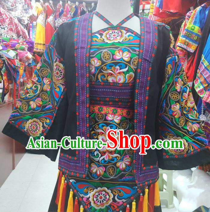 Chinese Hmong Ethnic Woman Costumes Traditional Guizhou Miao National Minority Folk Dance Clothing