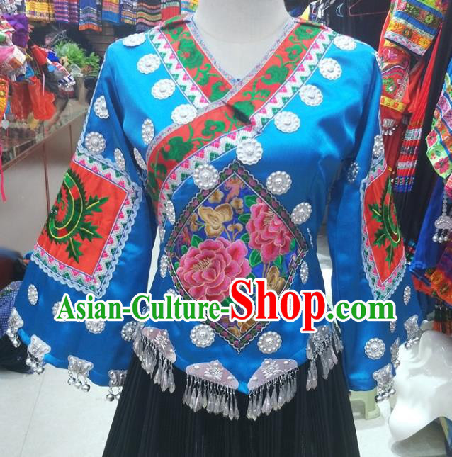 Chinese Tujia Ethnic Woman Costumes Traditional Guizhou Miao National Minority Stage Performance Clothing