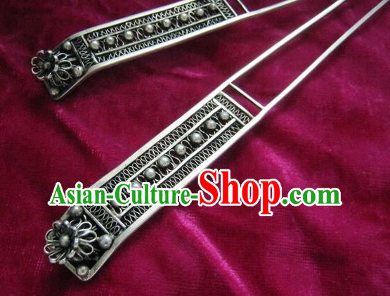 China Guizhou Miao Nationality Woman Hair Stick Traditional Hmong Ethnic Hairpin Silver Hair Accessories