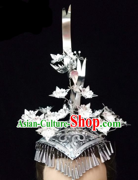 China Guizhou Miao Nationality Phoenix Coronet Traditional Hair Accessories Hmong Ethnic Silver Bird Hair Crown