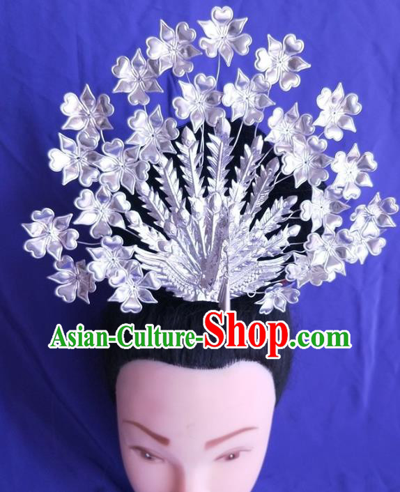 China Guizhou Hmong Ethnic Silver Phoenix Hair Crown Miao Nationality Hairpin Traditional Wedding Headdress
